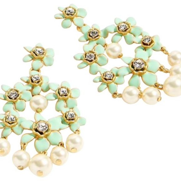 J. Crew Jewelry - J.Crew Sheer Mint Pearl Crystal Floral Chandelier